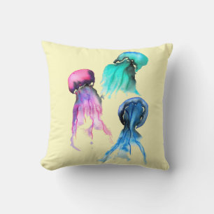 Cute jellyfish trio watercolor art cushion