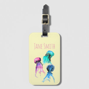 Cute jellyfish trio watercolor art luggage tag