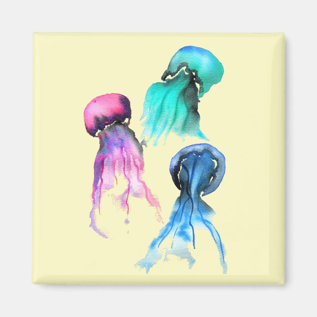 Cute jellyfish trio watercolor art magnet (Front)