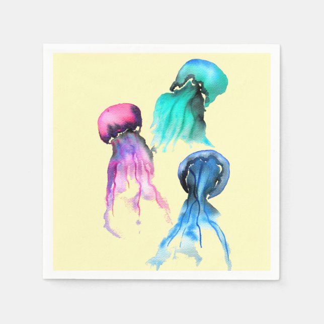 Cute jellyfish trio watercolor art napkin (Front)