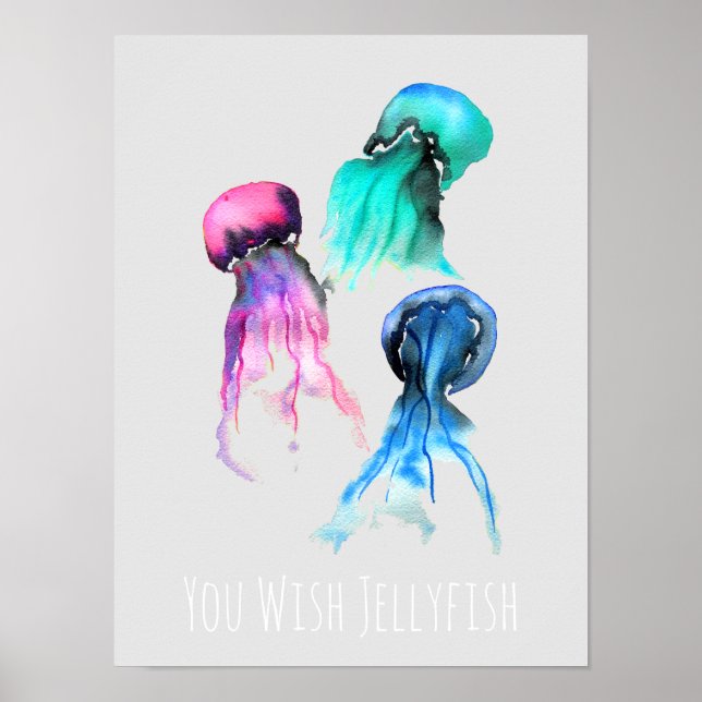 Cute jellyfish trio watercolor art poster (Front)