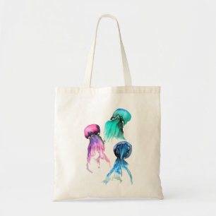Cute jellyfish trio watercolor art tote bag