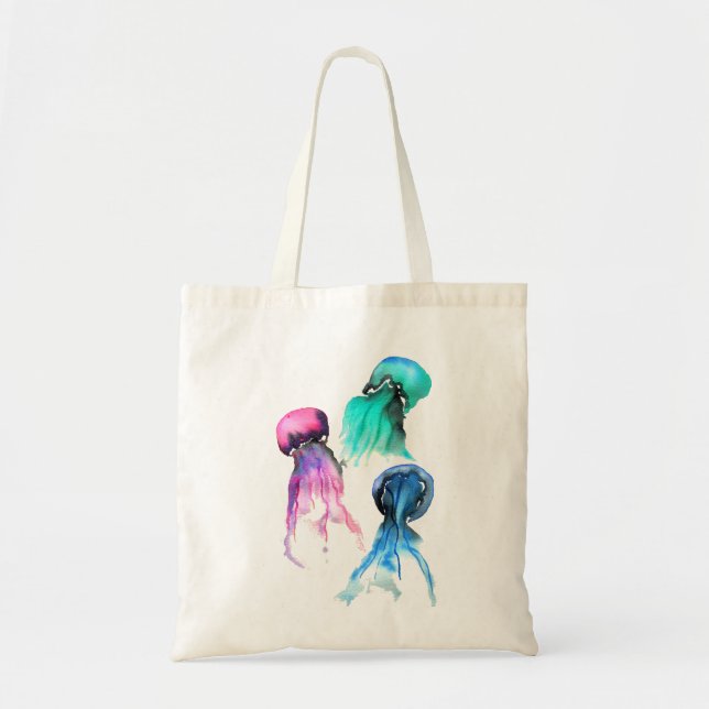Cute jellyfish trio watercolor art tote bag (Front)