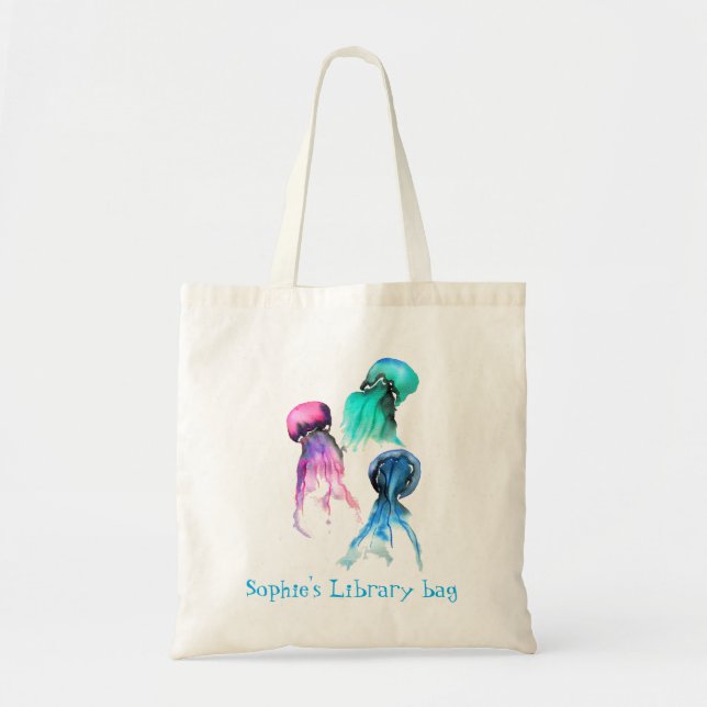Cute jellyfish trio watercolor art tote bag (Front)