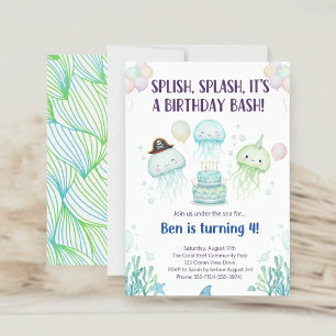 Cute Jellyfish Under the Sea Kids Birthday Invitation