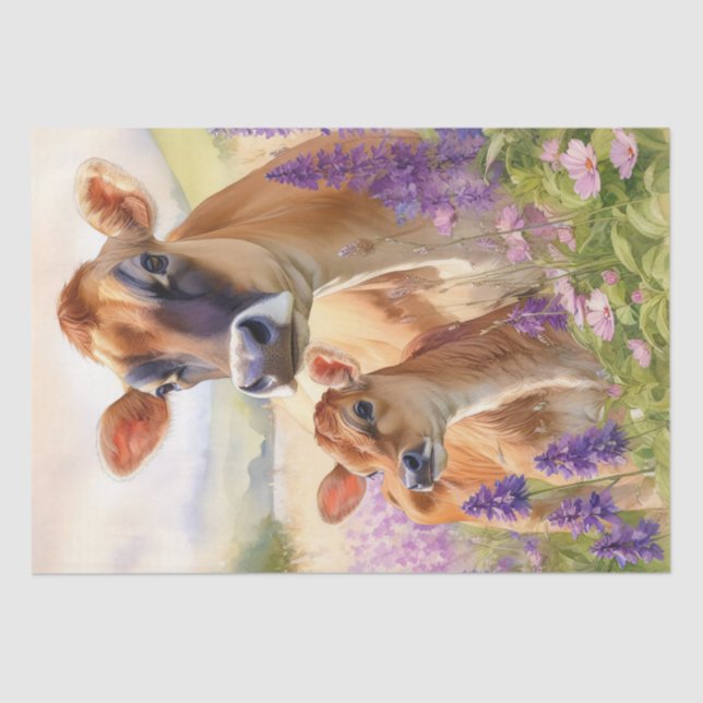 Cute Jersey Cow and Calf Wildflower Decoupage Tissue Paper (Front)