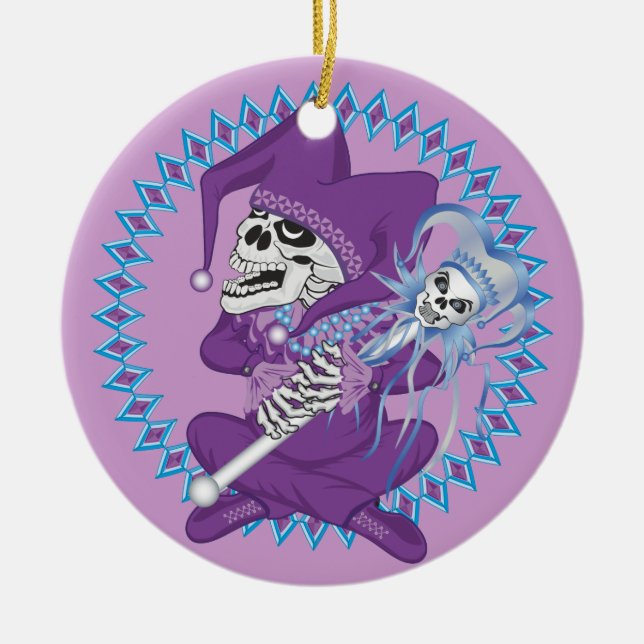 Cute Jester Skull Ceramic Tree Decoration (Front)