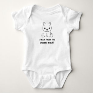 Cute Jesus Loves Me Bearly Much Christian Baby Bodysuit
