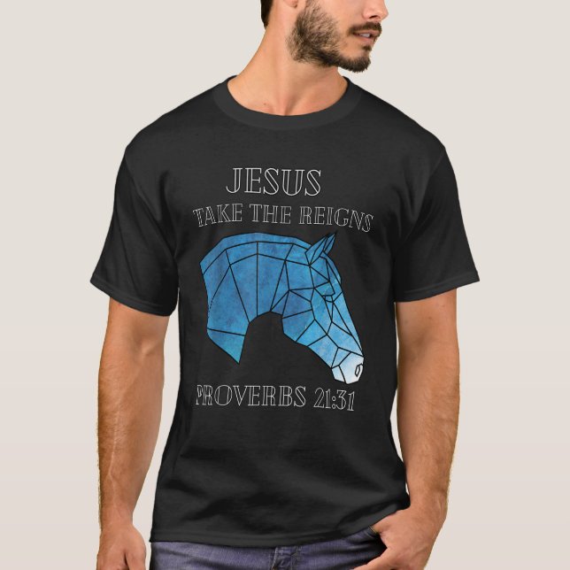Cute Jesus Take The Reins Stained Glass Horse T-Shirt (Front)
