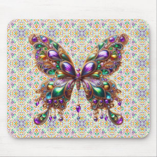 Cute jewelled Mardi Gras butterfly Mouse Mat