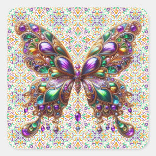 Cute jewelled Mardi Gras butterfly Square Sticker