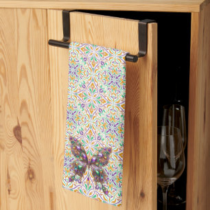 Cute jewelled Mardi Gras butterfly Tea Towel