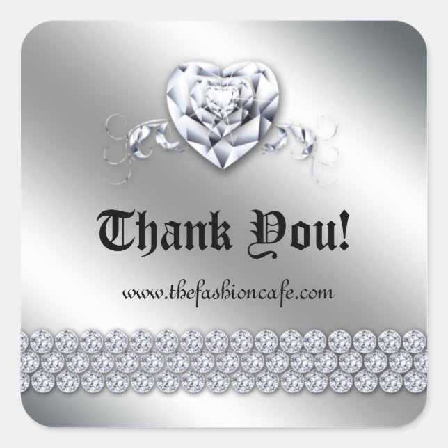 Cute Jewellery Heart Valentine's Day Silver Shiny Square Sticker (Front)