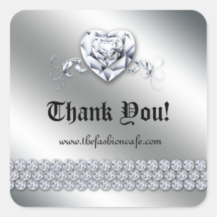 Cute Jewellery Heart Valentine's Day Silver Shiny Square Sticker