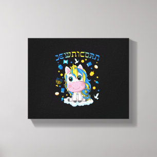 Cute Jewnicorn Jewish Unicorn Menorah Dreidel Happ Canvas Print