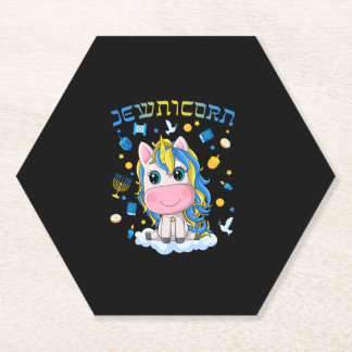 Cute Jewnicorn Jewish Unicorn Menorah Dreidel Happ Paper Coaster