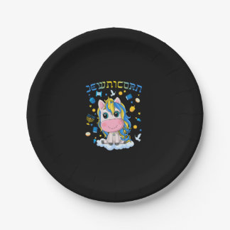 Cute Jewnicorn Jewish Unicorn Menorah Dreidel Happ Paper Plate