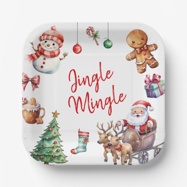 Cute Jingle and Mingle Christmas Paper Plate (Front)