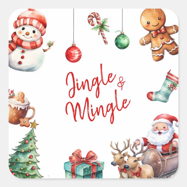 Cute Jingle and Mingle Christmas Square Sticker (Front)