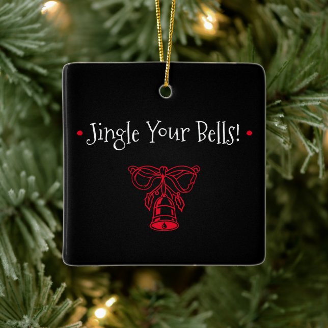 Cute Jingle Bells Black & Red Tree Ornament (Tree)