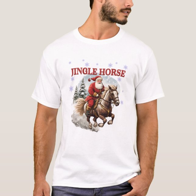 Cute Jingle Horse Santa Riding Horse Christmas lig T-Shirt (Front)
