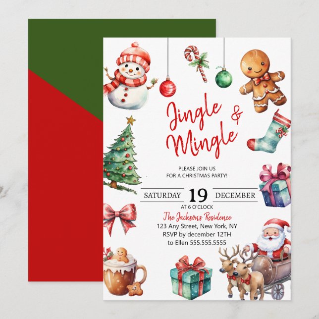 Cute Jingle & Mingle Christmas Party Invitation (Front/Back)