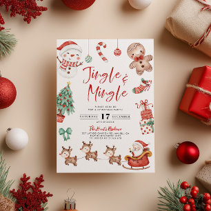Cute Jingle & Mingle Christmas Party Invitation