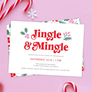 Cute Jingle & Mingle Retro Type Christmas Party Invitation