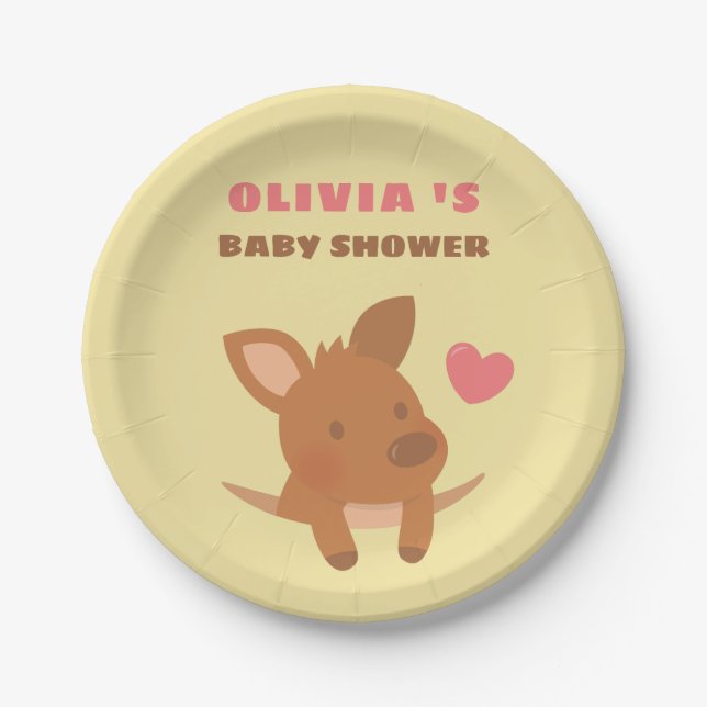 Cute Joey Kangaroo Baby Shower Paper Plates (Front)