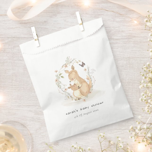 Cute Joey Mama Kangaroo Floral Wreath Baby Shower Favour Bags (Clipped)
