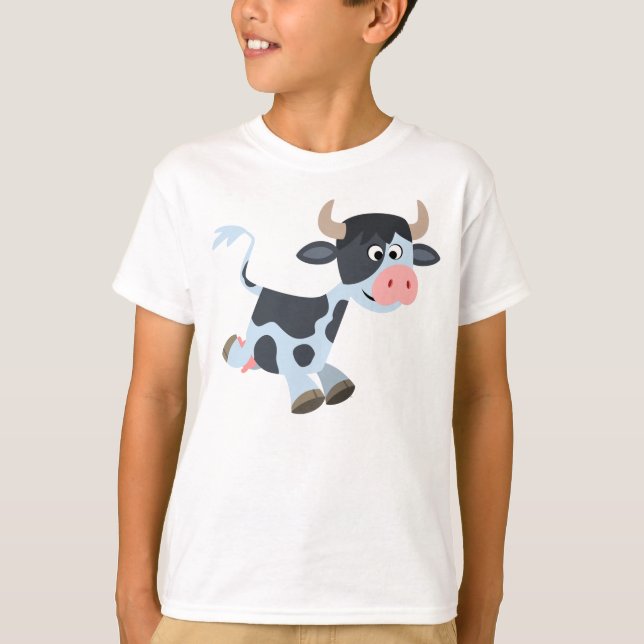 Cute Jogging Cartoon Cow Children T-Shirt (Front)