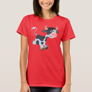 Cute Jogging Cartoon Cow Women T-Shirt