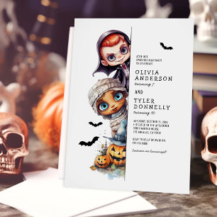Cute Joint Kids Birthday Halloween Party Invitation