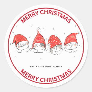Cute Jolly Cats Merry Christmas Classic Round Sticker