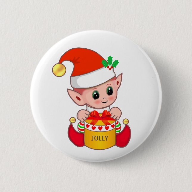 Cute jolly Christmas elf 6 Cm Round Badge (Front)