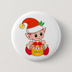Cute jolly Christmas elf 6 Cm Round Badge