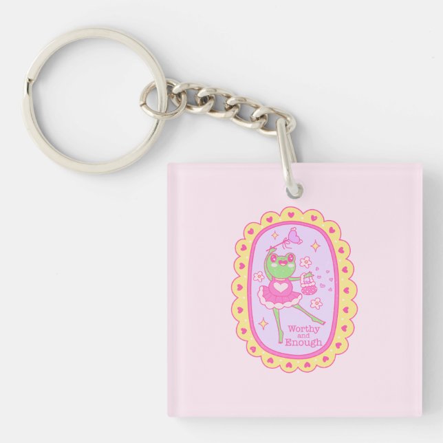 Cute Jolly Frog - Worthy and Enough Key Ring (Front)