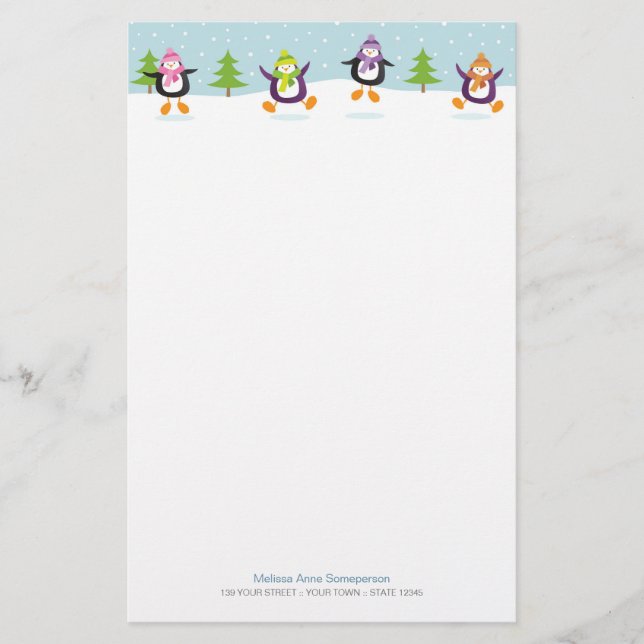 Cute Jolly Jumping Penguins Novelty Stationery (Front)