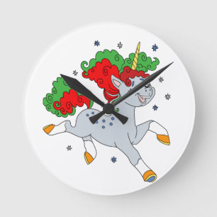 Cute jolly unicorn round clock