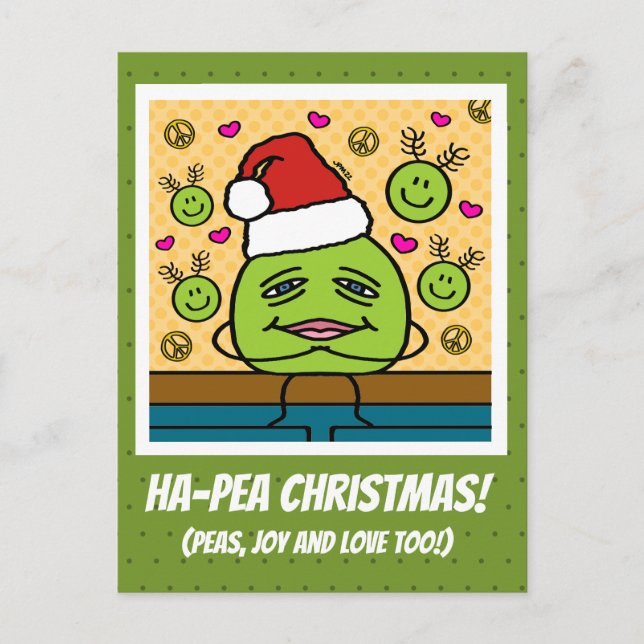 Cute Joy And Love Ha-Pea Christmas Holiday Postcard (Front)