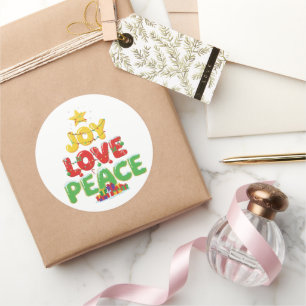 Cute Joy Love Peace Christmas Tree Festive Classic Round Sticker