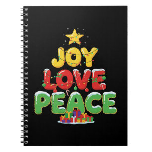 Cute Joy Love Peace Christmas Tree Festive Notebook