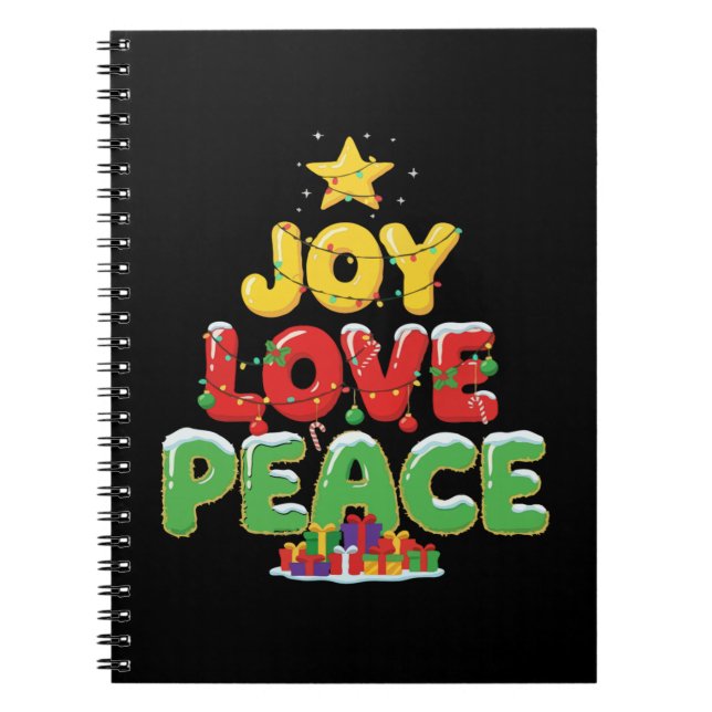  Cute Joy Love Peace Christmas Tree Festive  Notebook (Front)