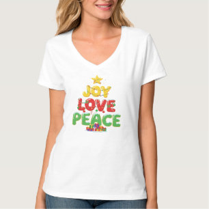 Cute Joy Love Peace Christmas Tree Festive T-Shirt