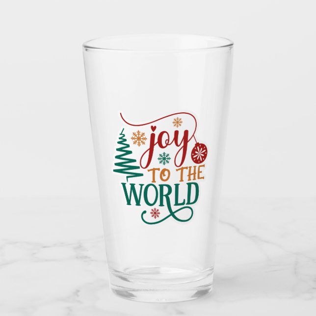 Cute 'Joy to the World' Christmas Glass (Front)