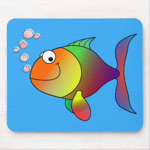 Cute Joyful Goldfish in Sea, Light Blue Mouse Mat