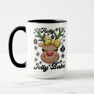 Cute & Joyful Holly Jolly Babe Christmas Reindeer Mug