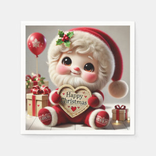 Cute Joyful Santa's Christmas Greeting Napkin