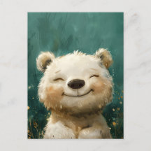 Cute Joyful White Bear in the Whimsical Woodland