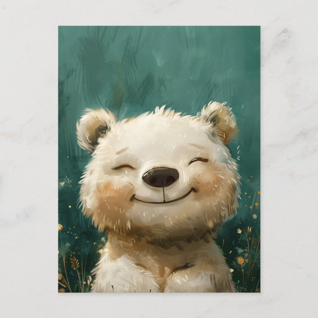 Cute Joyful White Bear in the Whimsical Woodland Postcard (Front)